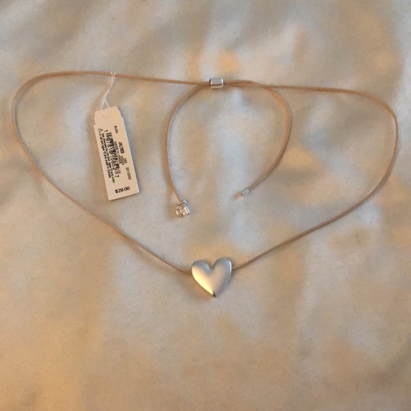 Lucky Brand Silver Tone Puffy Heart Slider Pendant Necklace Cord Detailing NWT - Picture 10 of 11